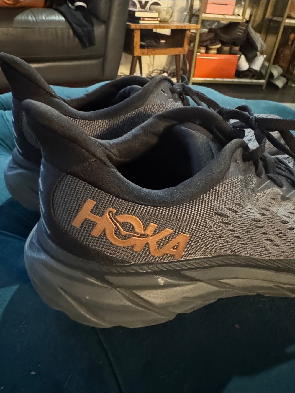 Hoka Woman’s Gray Athletic Running Shoes with Orange Logo - Picture 2 of 4